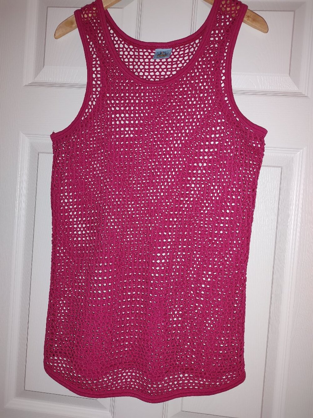SUN TRIANGLE VINTAGE MESH BEACH TUNIC COVERUP RAYON NYLON MIAMI FL MAGENTA S-M